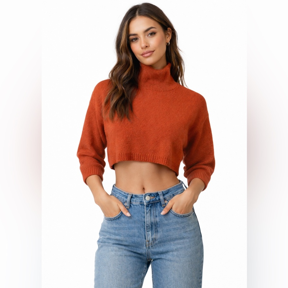 Faith & Zoe Fuzzy Soft Cropped Mock Neck